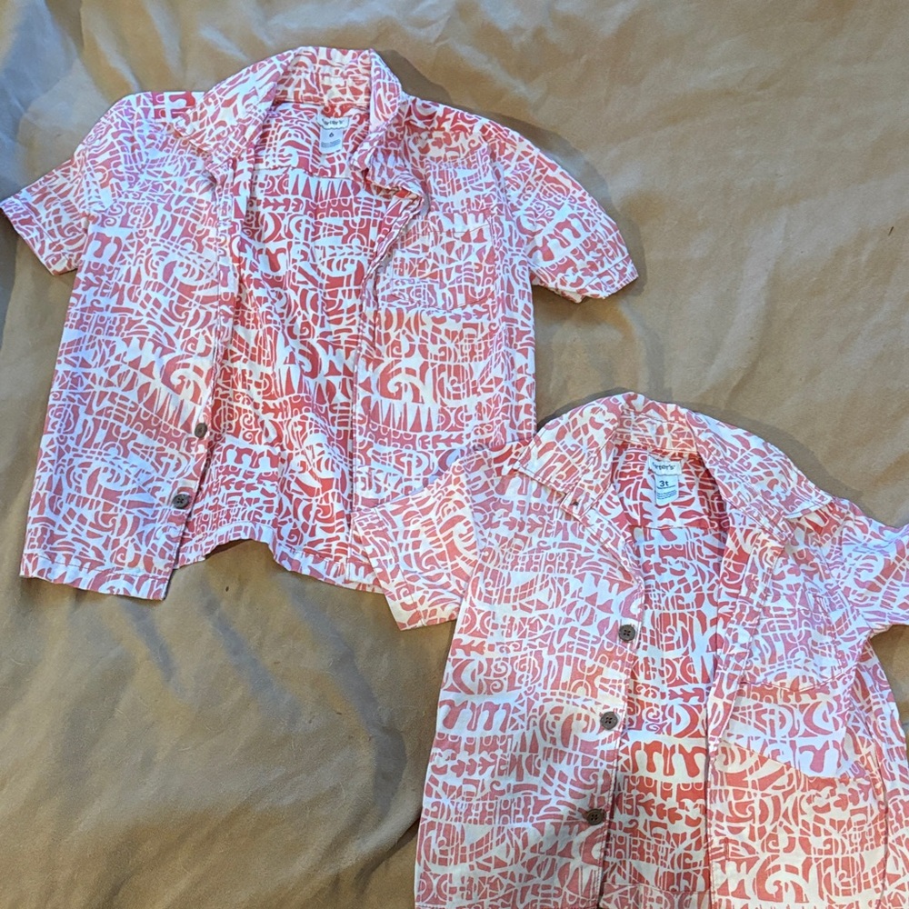 Set of 2 Carter's Pink Button Down Shirts for Kids sz 3T and 6T